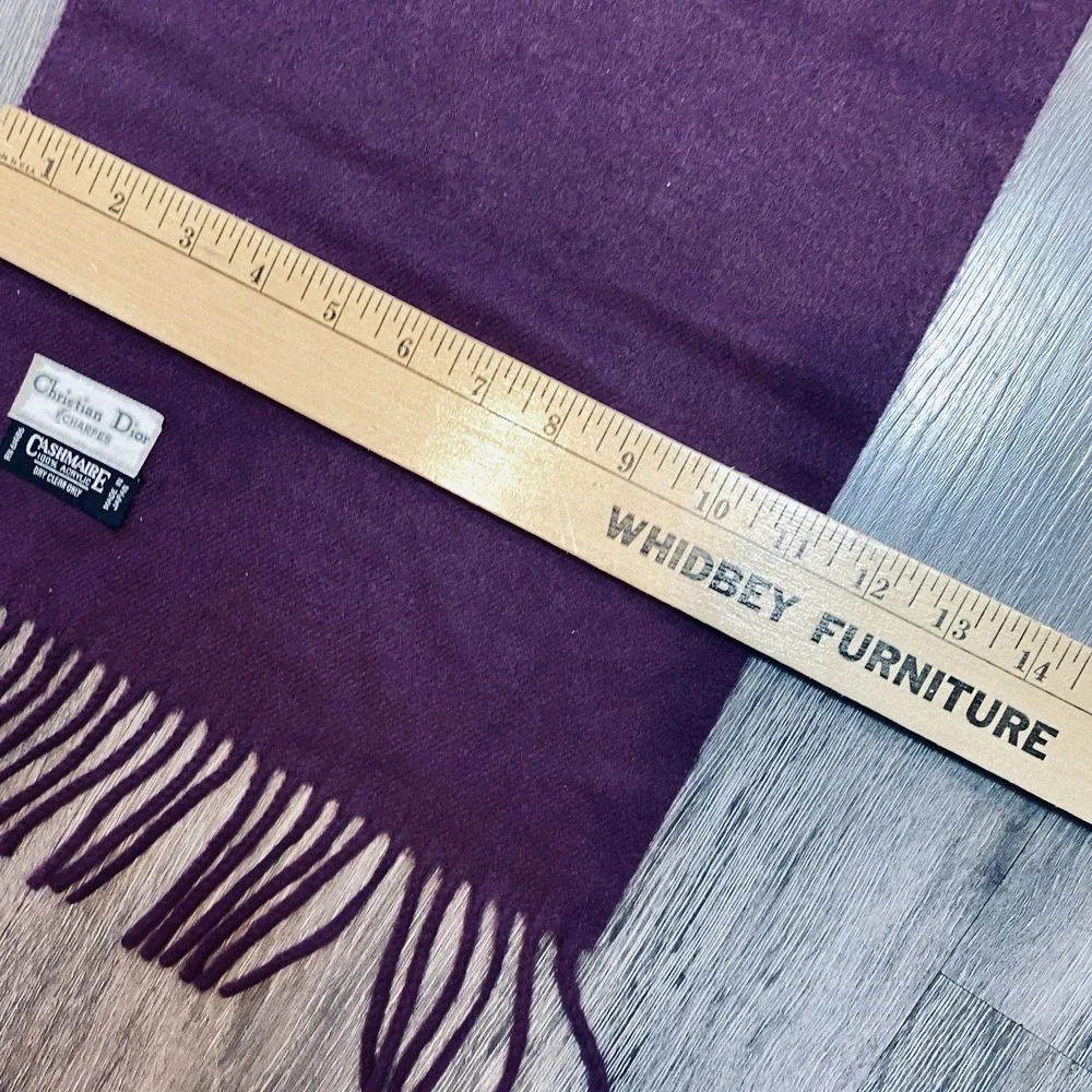 VTG Christian Dior Echarpes Purple Cashmere Feel Fringe Scarf Japan 54.5